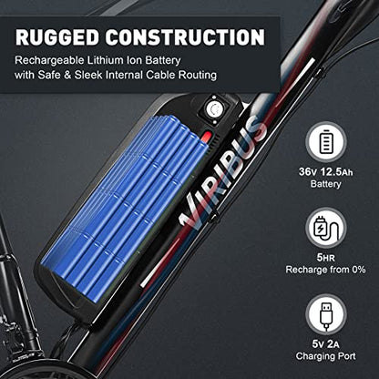 Viribus Electric Bike for Adults, 25mph 40+ Mile Range Fat Tire E Bike with Shimano 21 Speed