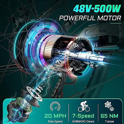 Vivi Electric Bike 500W, 26" Ebike for Adults